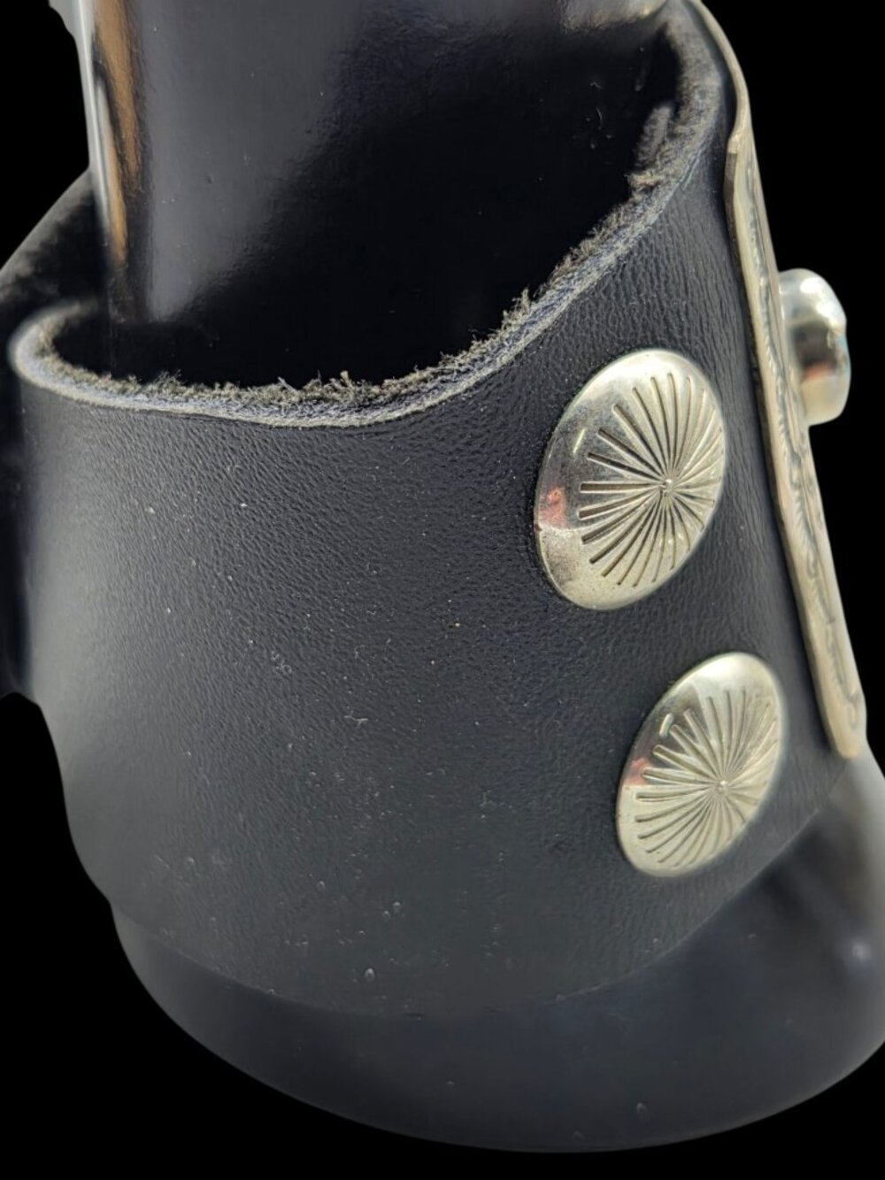 Vtg Navajo Sterling Silver Untreated Turquoise Ketoh Leather Bow Guard Cuff 40g - Picture 11 of 16